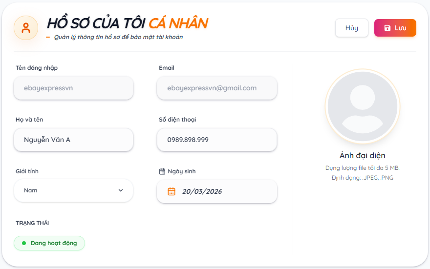 Hình 2: Thao tác cập nhật và lưu thông tin mới
