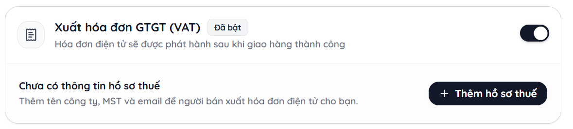 Bật tính năng xuất hóa đơn GTGT